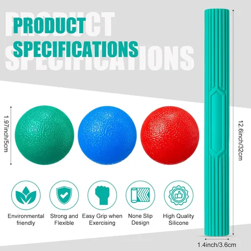 Miniatura 2 de Silipull 3 barras ejercitadoras de mano con 3 pelotas de ejercicio de mano, barras de resistencia para terapia física, bolas flexibles de codo
