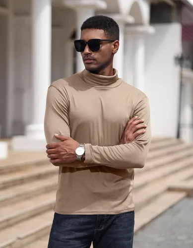 Miniatura 2 de Lexiart Camisetas casuales de manga larga con cuello alto para hombre, básicas, térmicas, elásticas, sin botones