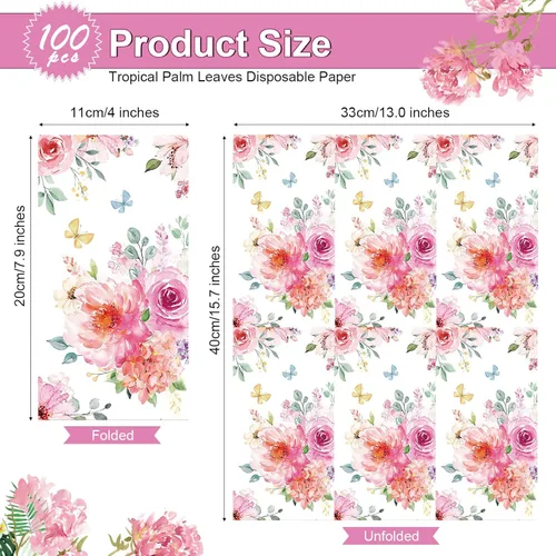 Miniatura 2 de Tatuo 100 servilletas florales de 3 capas de acuarela para cena, servilletas de papel desechables decorativas para bodas, cumpleaños, baby shower