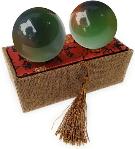 Miniatura 8 de Bolas artificiales de cristal Baoding de ojo de tigre de gato verde de 2 pulgadas, bolas de terapia de manos, bolas de estrés para aliviar