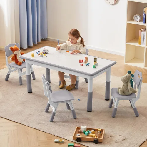 Miniatura 12 de DOREROOM Juego de Mesa y Sillas para Niños Pequeños para 4, 47.2''L x 23.6''A Juego de Mesa y Sillas de Estudio para Niños, Altura Ajustable, Beige