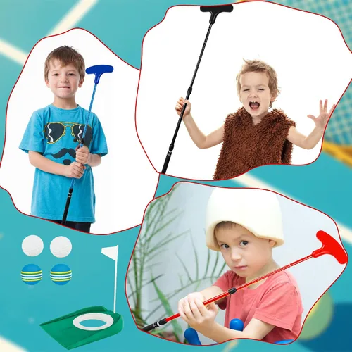 Miniatura 3 de Juego de 2 palos de golf ajustables para niños, adolescentes, diestros o zurdos, de dos vías, para hombres y mujeres, 4 pelotas de entrenamiento