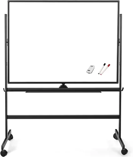 Miniatura 7 de BIBOC Pizarra blanca móvil grande de borrado en seco de 32 x 48 pulgadas con soporte rodante, pizarra blanca ajustable de altura de doble cara