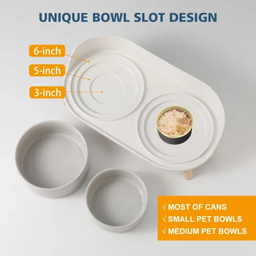 Miniatura 5 de Juego de Cuencos Elevados de Cerámica para Gatos - Platos Dobles Elevados para Alimentos y Agua - Base Antideslizante y Resistente a Salpicaduras