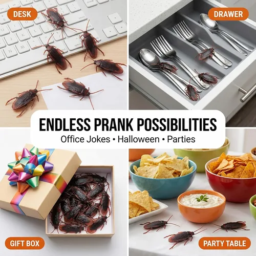 Miniatura 5 de LovesTown 150 unidades de cucarachas falsas, juguetes de broma de Halloween de plástico, decoración para fiesta en casa, trucos divertidos