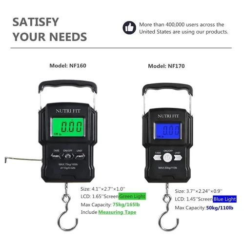 Miniatura 8 de NUTRI FIT Báscula de equipaje digital para maleta, báscula portátil para viajes, báscula de peso de pescado de mano con gancho para pesca, 110