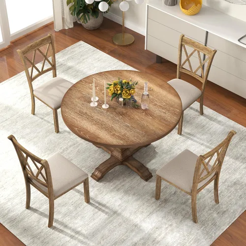 Miniatura 4 de Roundhill Furniture Havre - Juego de comedor de 5 piezas, mesa redonda de pedestal con 4 sillas elegantes, color negro