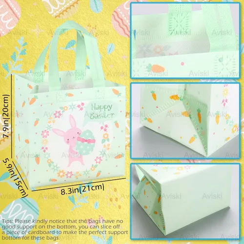 Miniatura 2 de Aviski 12 bolsas de caza de huevos de Pascua feliz, bolsa de regalo de huevo de zanahoria con asas, bolsas de regalo de Pascua, envoltura de regalos