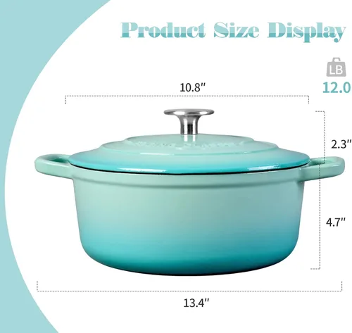 Miniatura 3 de EDGING CASTING Horno holandés cubierto de hierro fundido esmaltado de 5.5 cuartos con doble asa para hornear pan, hornos holandeses con tapa, azul