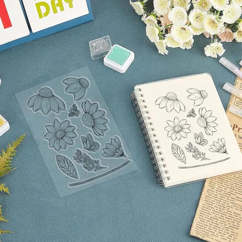 Miniatura 6 de ORIGACH Sellos transparentes de margaritas, sellos de silicona transparente floral para hacer tarjetas, álbumes de recortes, decoración de álbumes