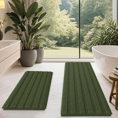 Miniatura 80 de ACCUMTEK - Juego de alfombras de baño a rayas beige de 3 piezas, ultrasuaves, antideslizantes de chenilla, alfombras de baño mullidas y absorbentes