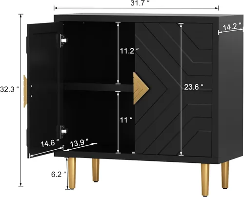 Miniatura 2 de HLR Armario de almacenamiento con 2 puertas, armario decorativo con puertas decorativas en relieve, aparador para sala de estar, cocina, comedor