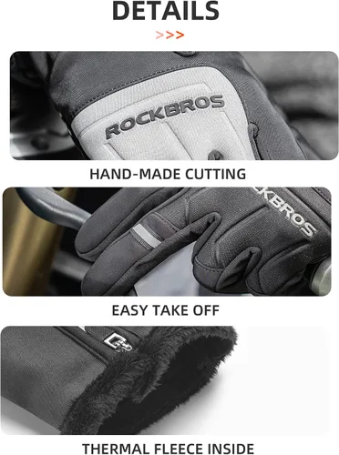 Miniatura 6 de ROCKBROS Guantes de ciclismo de invierno para hombre, guantes térmicos para correr para clima frío, guantes de esquí de invierno, guantes de nieve