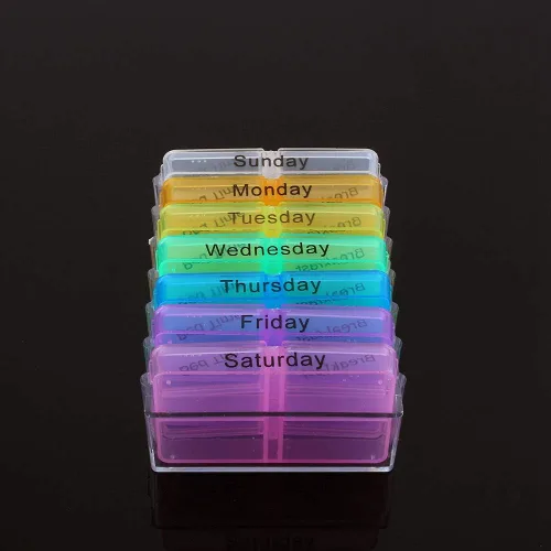 Miniatura 6 de Dispensador semanal, contenedor de almacenamiento de 7 días a la mañana de la mañana, organizador para vitaminas, aceite de hígado de bacalao
