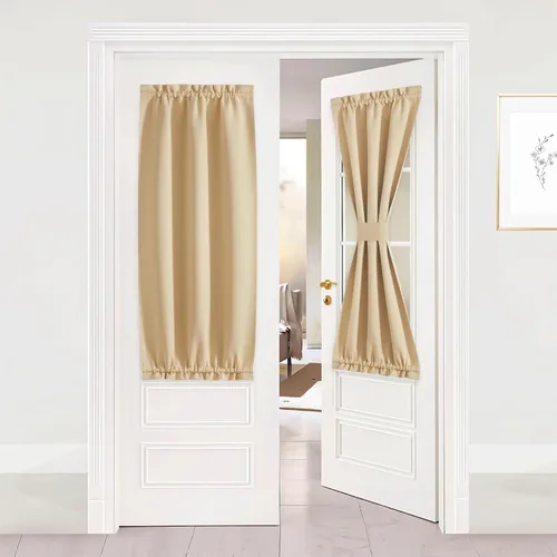 Miniatura 19 de NICETOWN Cortinas opacas unicolor con aislamiento térmico para puerta francesa, granja, oscurecimiento de habitación, puertas y ventanas de Marrón