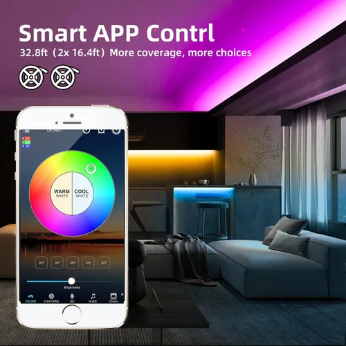 Miniatura 4 de GIDEALED Kit de tira de luces LED RGBW WiFi inteligente de 32.8 pies, compatible con Alexa Google Assitant, soporte de control de voz, a través