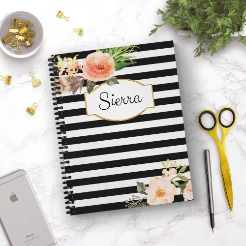 Miniatura 5 de Cuaderno/diario personalizado floral clásico, tapa suave laminada, 120 páginas de su papel seleccionado, coloque espiral plana de alambre.
