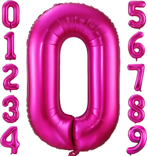 Globo de cumpleaños de 40 pulgadas de color rosa intenso con el número 0, globos grandes de Mylar para fiesta de cumpleaños, aniversario, festival