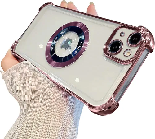Miniatura 28 de Funda magnética transparente para iPhone 14 Plus, lujo brillante en las cuatro esquinas, protección de grado militar a prueba de golpes