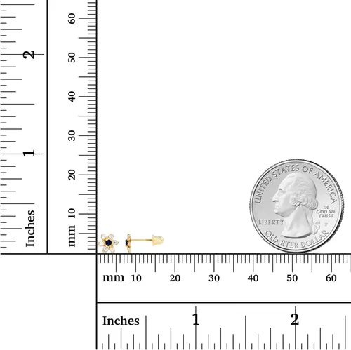 Miniatura 4 de Aretes de oro macizo de 14 quilates con piedra natal natural de 0.197 in para mujer, piedra natal de 0.059 in, aretes redondos de 0.049 pulgadas