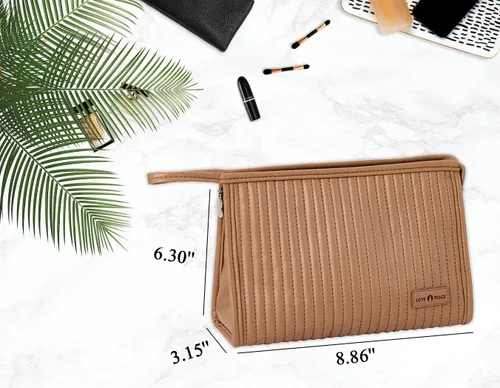 Miniatura 2 de Bolsa de maquillaje para mujer, bolsa grande con cremallera para uso diario, bolsa de cosméticos de piel sintética, bolsa de cuidado de la piel