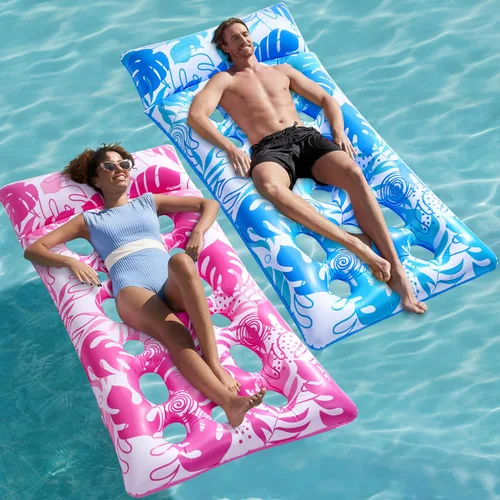 Miniatura 9 de SLOOSH Paquete de 2 flotadores inflables para piscina, tamaño XL, para adultos, con reposacabezas, balsa de bronceado solar, lago, playa, piscina