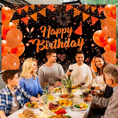 Miniatura 4 de Cartel de cumpleaños naranja para decoración de cumpleaños grande, naranja y negro, cartel de feliz cumpleaños, letrero de cumpleaños naranja, fondo