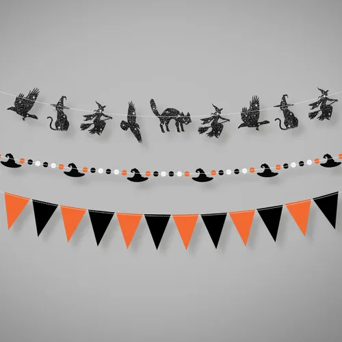 Miniatura 7 de KatchOn, Guirnalda de Halloween naranja y negra con purpurina, 10 pies, paquete de 3, banderines para decoraciones de Halloween, guirnalda