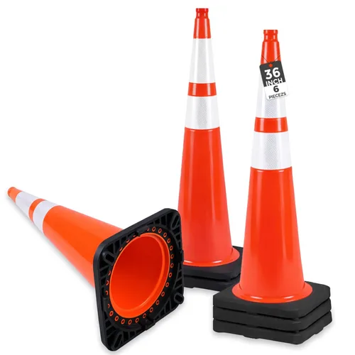 Miniatura 10 de (5 Conos) BESEA 18" Pulgadas Conos de PVC Naranja Conos de Seguridad de Tráfico Base Negra Construcción Carretera Cono de Estacionamiento con Collar