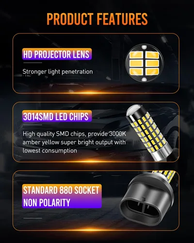Miniatura 3 de Bombilla LED antiniebla 880 3000K amarillo ámbar 300% súper brillante 1:1 tamaño mini 886 890 892 893 bombilla LED con proyector para luces