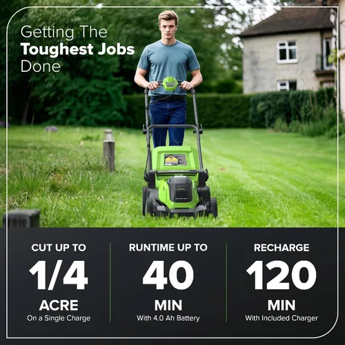Miniatura 3 de Greenworks Cortacésped inalámbrico de 40 V y 17 pulgadas, motor sin escobillas, batería de 4.0 Ah y cargador (más de 75 herramientas compatibles)
