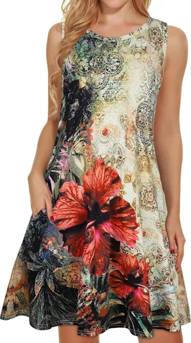 Miniatura 26 de elescat Vestidos de verano para mujer 2025, vestido casual de playa sin mangas con estampado floral, tipo camiseta, suelto y con bolsillos