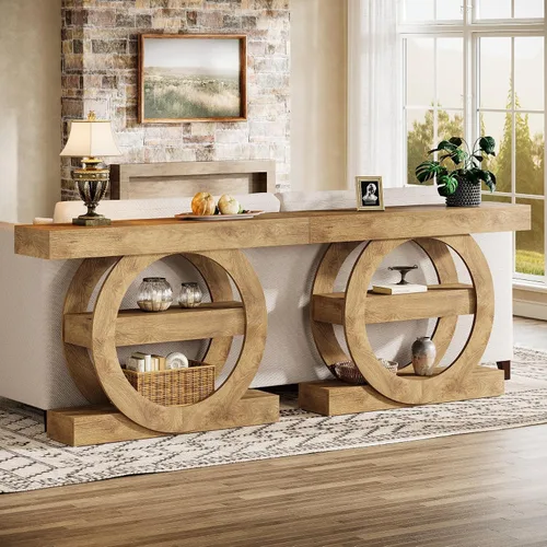 Miniatura 8 de Tribesigns Mesa de entrada de 41 pulgadas con almacenamiento, mesa consola de granja de 3 niveles con estantes, mesas de vestíbulo de madera