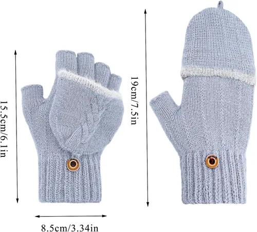 Miniatura 101 de Beurlike Guantes de invierno para mujer, de lana cálida, a prueba de viento, convertibles, sin dedos