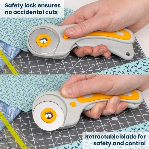 Miniatura 2 de WA Portman - Rueda de corte de tela, cortador giratorio de 1.772 in para tela con bloqueo de seguridad y 5 cuchillas giratorias adicionales, ideal