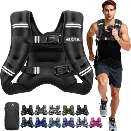 Miniatura 20 de BAGAIL Chaleco con peso de 5, 8, 10, 12, 15, 20, 25, 30 lbs, para caminar y perder peso, reflectante, con bolsa para teléfono, para mujeres y Negro