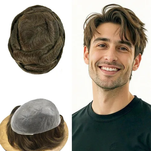 Miniatura 17 de Toupee - Sistemas de cabello humano para hombre, 0.002 in, piel ultrafina para hombre, tupé en V, polivinílico de poliuretano natural, piezas