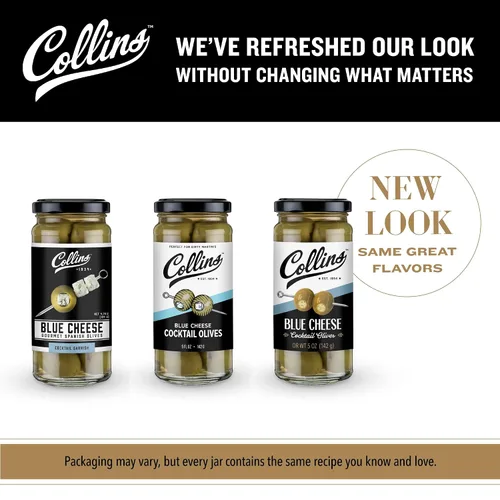 Miniatura 5 de Collins Aceitunas sin hueso: guarnición popular para cócteles, martinis sucios, ensaladas, bandejas de queso, embutidos, aperitivos, 4 onzas