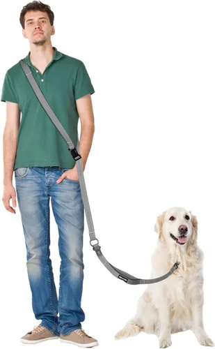 Miniatura 11 de Correa de perro manos libres, correa cruzada para perro, cinturón de cintura de 5.3 a 7.8 pies con cinturón de seguridad para automóvil