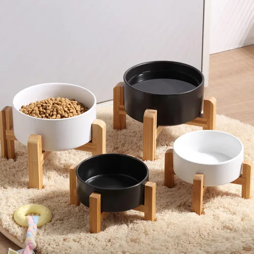 Miniatura 7 de Petygooing Cuenco de cerámica blanco elevado/alzado para perros de razas pequeñas, plato de comida y agua para perros con soporte, cuenco