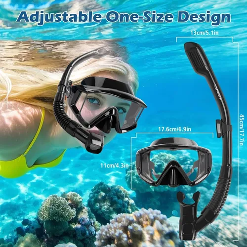 Miniatura 6 de Equipo de esnórquel para adultos, juego de máscara de esnórquel panorámica de 180° antivaho con tubo de esnórquel superior seco, equipo de buceo