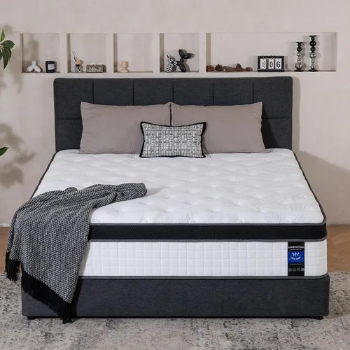 Colchón tamaño individual mediano de 12 pulgadas de gel refrescante de espuma viscoelástica híbrida de 7 zonas, cama en una caja, funda