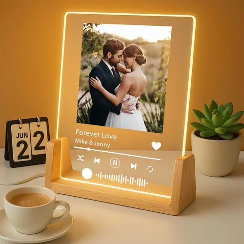 Miniatura 9 de Marco de fotos personalizado con foto, placa acrílica personalizada con base de luz nocturna LED, regalos de cumpleaños de aniversario para familia
