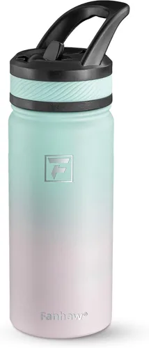 Miniatura 30 de Fanhaw Botella de Agua Aislada para Niños de 18 Oz con Tapa de Pajita – Acero Inoxidable de Doble Pared al Vacío, A Prueba de Fugas, Botellas