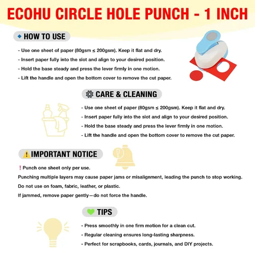 Miniatura 5 de Ecohu Perforadora Circular de 1 Pulgada para Manualidades, Perforadora de Papel en Forma de Círculo, Perforadora de Palanca para Manualidades