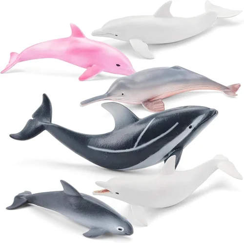 6 figuras realistas de delfín de 5 pulgadas para niños pequeños, juguetes de baño de animales del océano para niños, decoración de pastel de delfín