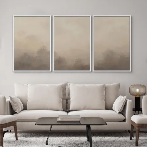 Miniatura 685 de SIGNWIN Lienzo enmarcado para pared, arte con pinceladas de flujo neutro en tonos beige abstractos, ilustraciones, arte moderno, decorativo