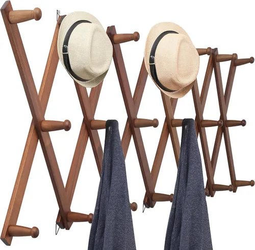 Miniatura 42 de WEBI Acordeón para colgar en la pared, percha de pared para sombreros, acordeón, expandible, de madera, montado en la pared, estante de gancho