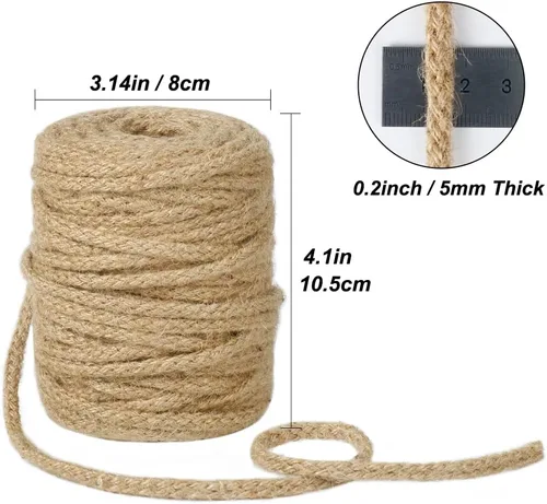 Miniatura 5 de Tenn Well Cordel de yute de 0.197 in, cuerda natural trenzada de 100 pies, cordel grueso para manualidades, envoltura de regalos, jardinería