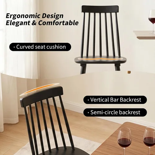 Miniatura 5 de Juego de 2 sillas de comedor negras, juego de 2 sillas de comedor de madera, sillas de comedor de madera, husillo lateral de granja, sillas Windsor